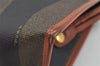 Authentic FENDI Pequin Clutch Hand Bag Purse PVC Leather Brown Black 7364I