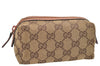 Authentic GUCCI Cosmetic Pouch Purse GG Canvas Leather 29596 Brown Orange 7365D