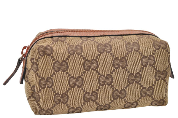 Authentic GUCCI Cosmetic Pouch Purse GG Canvas Leather 29596 Brown Orange 7365D