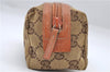 Authentic GUCCI Cosmetic Pouch Purse GG Canvas Leather 29596 Brown Orange 7365D