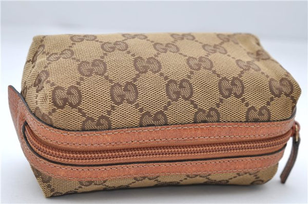 Authentic GUCCI Cosmetic Pouch Purse GG Canvas Leather 29596 Brown Orange 7365D