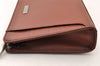 Authentic BURBERRY Vintage Leather Clutch Hand Bag Purse Brown 7365I