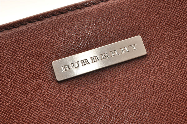 Authentic BURBERRY Vintage Leather Clutch Hand Bag Purse Brown 7365I