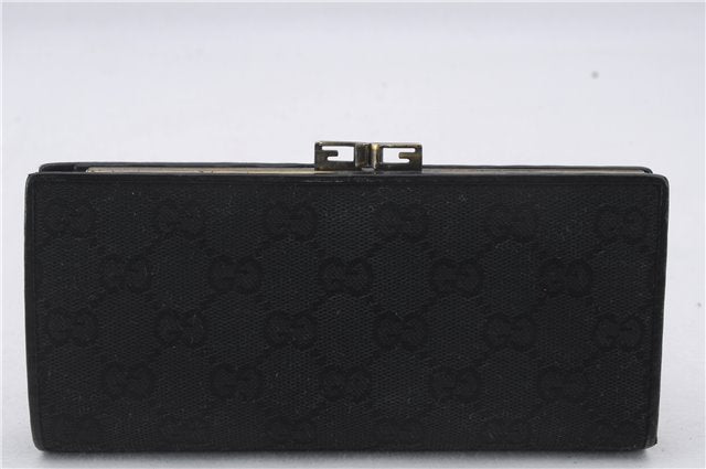 Authentic GUCCI Long Wallet Purse GG Canvas Leather 106650 Black 7367D