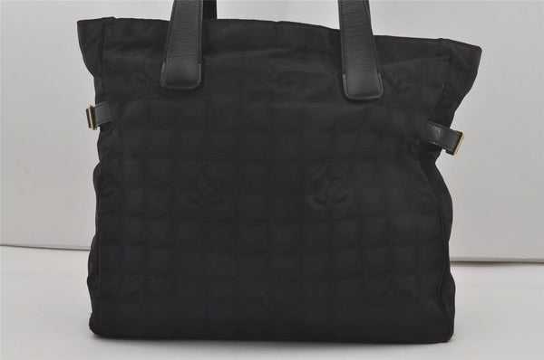 Authentic CHANEL New Travel Line Shoulder Tote Bag Nylon Leather Black 7368I