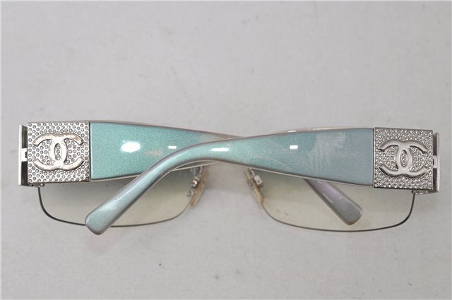 Authentic CHANEL Sunglasses Rhinestone CoCo Mark Plastic 4117-B Silver 7369D