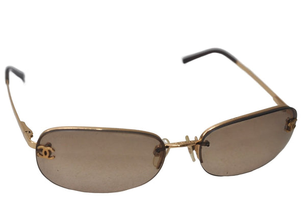 Authentic CHANEL Sunglasses CoCo Mark Titanium Plastic 4099 Brown 7370D