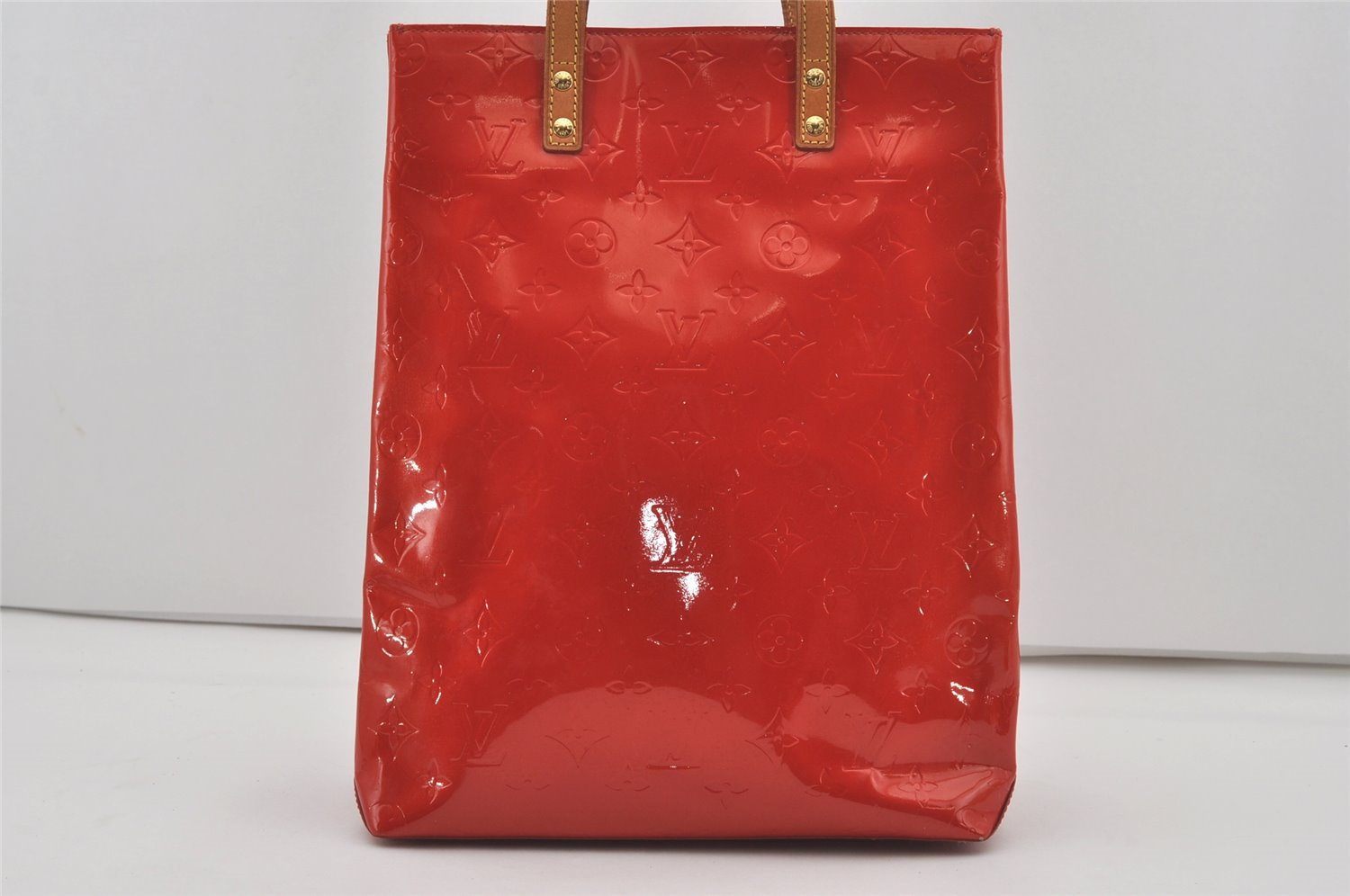 Authentic Louis Vuitton Vernis Reade MM Hand Bag Red M91086 LV 7373I