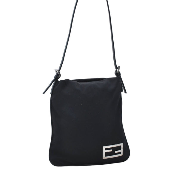 Authentic FENDI Shoulder Hand Bag Purse Jersey Leather Black 7374D