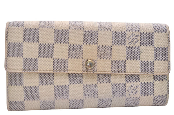 Auth Louis Vuitton Damier Azur Portefeuille Sarah Long Wallet N61735 LV 7375D