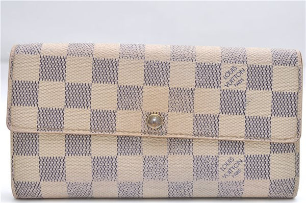 Auth Louis Vuitton Damier Azur Portefeuille Sarah Long Wallet N61735 LV 7375D