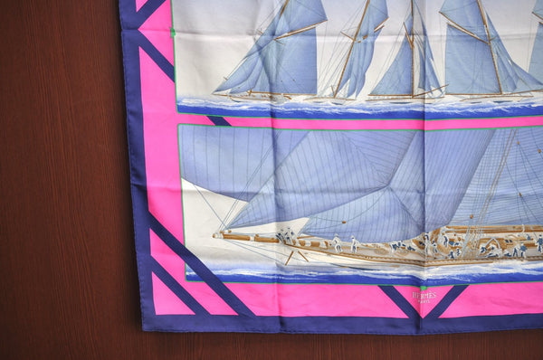 Authentic HERMES Carre 90 Scarf "RAFALES" Silk Navy 7375G