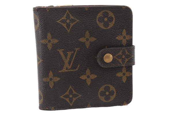 Authentic Louis Vuitton Monogram Compact Zip Bifold Wallet Purse M61667 LV 7377D