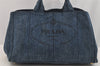 Authentic PRADA Vintage Canapa L Tote Hand Bag Denim Blue 7378I