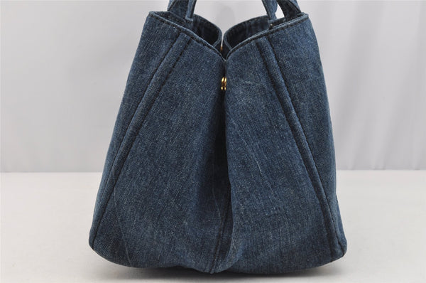 Authentic PRADA Vintage Canapa L Tote Hand Bag Denim Blue 7378I