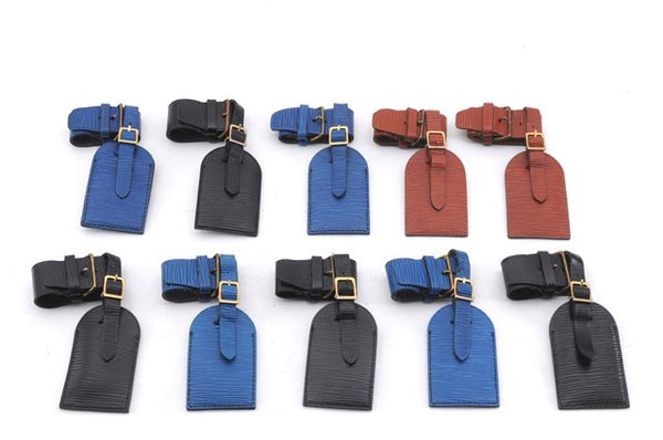 Authentic Louis Vuitton Epi Name tag Handle Holder Black Blue 10Set LV 7380D