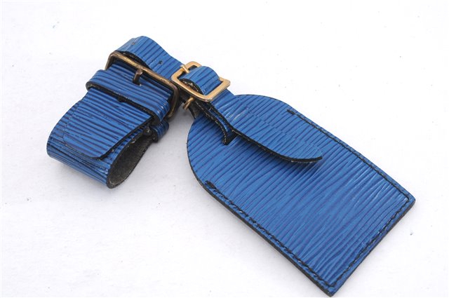 Authentic Louis Vuitton Epi Name tag Handle Holder Black Blue 10Set LV 7380D