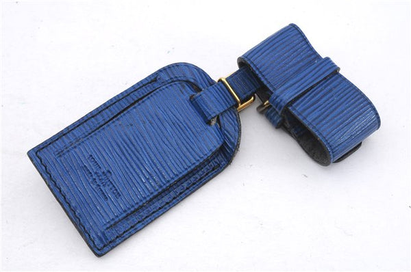 Authentic Louis Vuitton Epi Name tag Handle Holder Black Blue 10Set LV 7380D