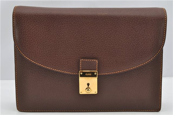 Authentic GUCCI Vintage Clutch Hand Bag Purse Leather Brown 7380F