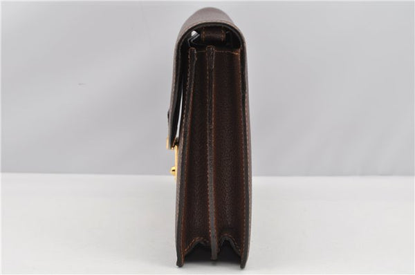 Authentic GUCCI Vintage Clutch Hand Bag Purse Leather Brown 7380F