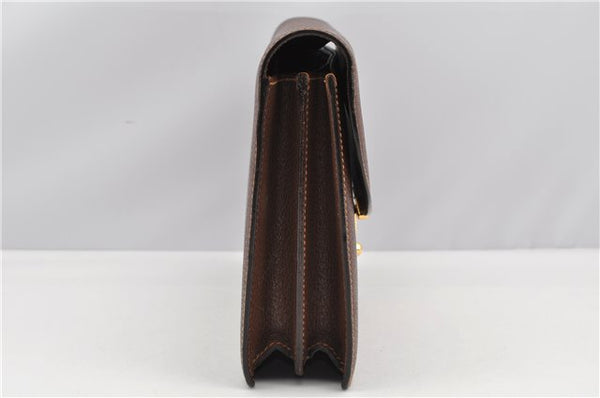 Authentic GUCCI Vintage Clutch Hand Bag Purse Leather Brown 7380F