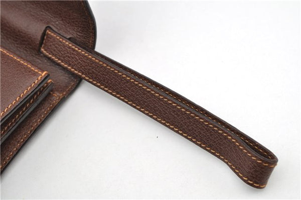 Authentic GUCCI Vintage Clutch Hand Bag Purse Leather Brown 7380F
