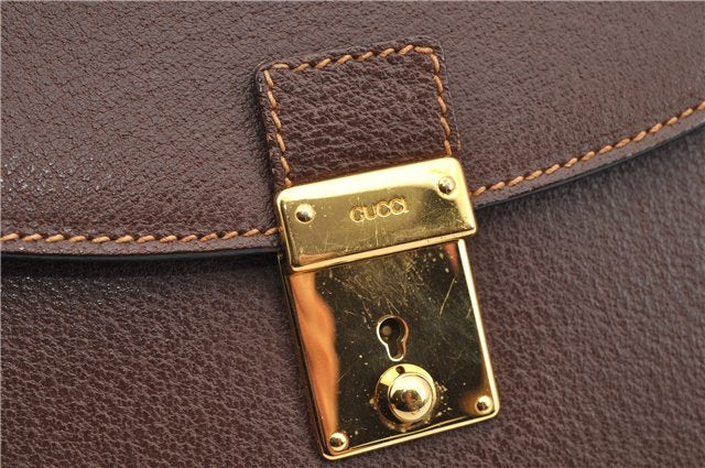 Authentic GUCCI Vintage Clutch Hand Bag Purse Leather Brown 7380F