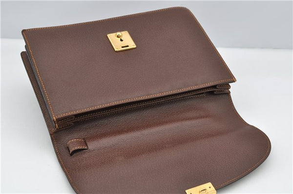 Authentic GUCCI Vintage Clutch Hand Bag Purse Leather Brown 7380F