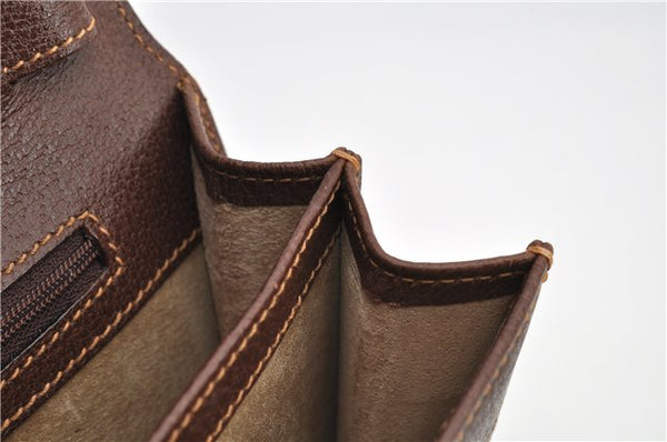 Authentic GUCCI Vintage Clutch Hand Bag Purse Leather Brown 7380F