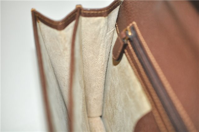 Authentic GUCCI Vintage Clutch Hand Bag Purse Leather Brown 7380F