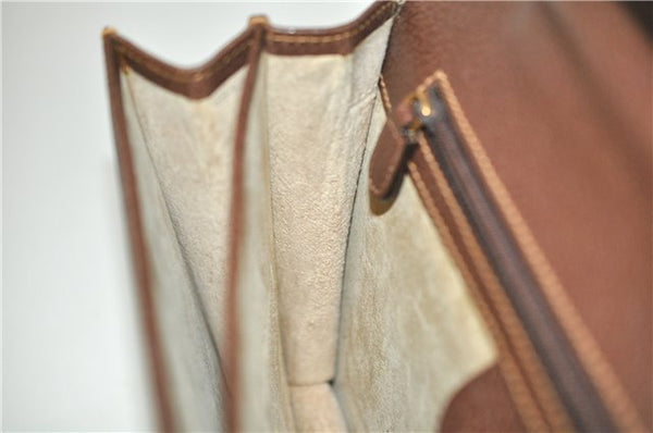Authentic GUCCI Vintage Clutch Hand Bag Purse Leather Brown 7380F