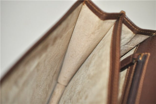 Authentic GUCCI Vintage Clutch Hand Bag Purse Leather Brown 7380F