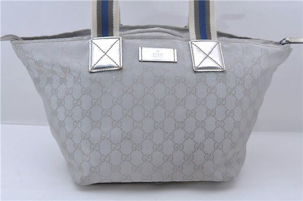 Authentic GUCCI Shoulder Tote Bag GG Canvas Leather 131230 Silver 7391C