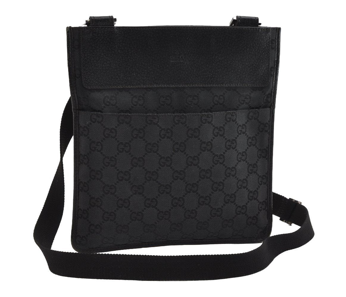Authentic GUCCI Shoulder Cross Body Bag GG Canvas Leather 27639 Black 7392I