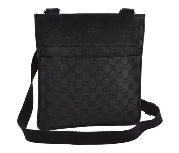 Authentic GUCCI Shoulder Cross Body Bag GG Canvas Leather 27639 Black 7392I