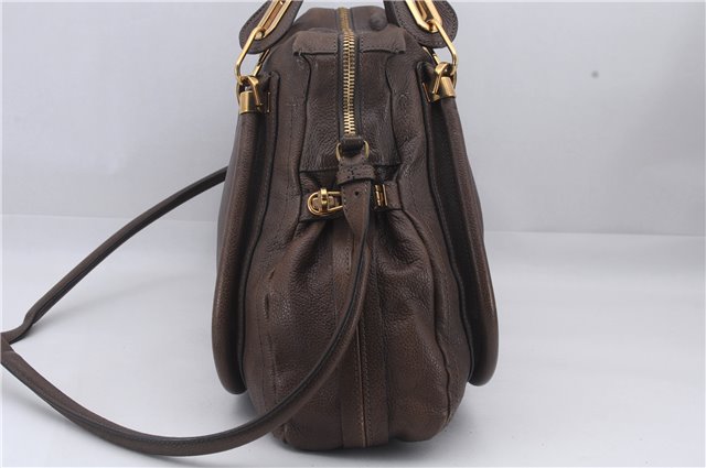 Authentic Chloe Paraty 2Way Shoulder Cross Body Hand Bag Brown 7393D