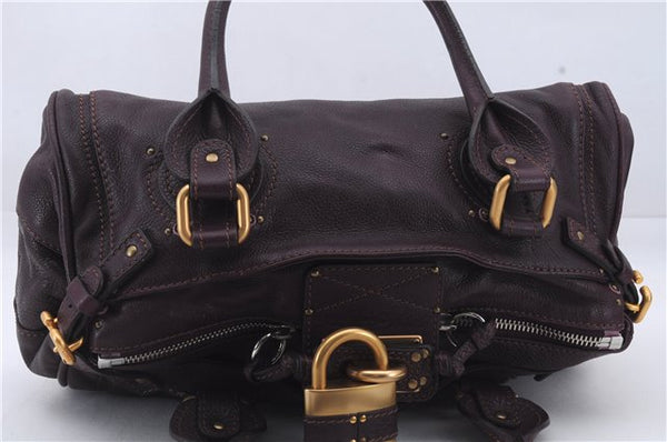 Authentic Chloe Paddington Leather Hand Bag Purple 7394D