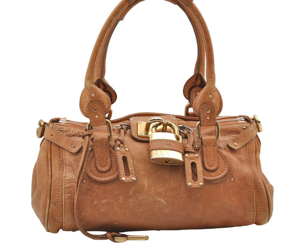 Authentic Chloe Paddington Leather Shoulder Hand Bag Brown 7395D