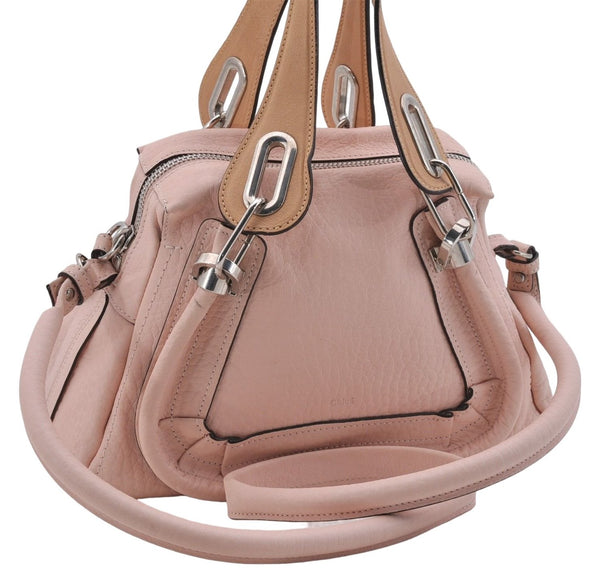 Authentic Chloe Paraty 2Way Shoulder Hand Bag Pink Beige 7396D