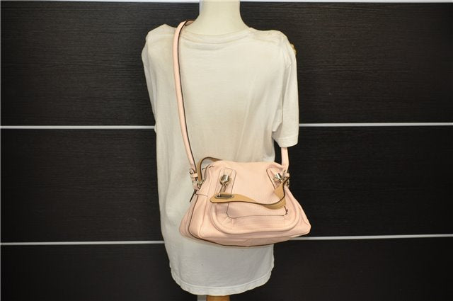 Authentic Chloe Paraty 2Way Shoulder Hand Bag Pink Beige 7396D