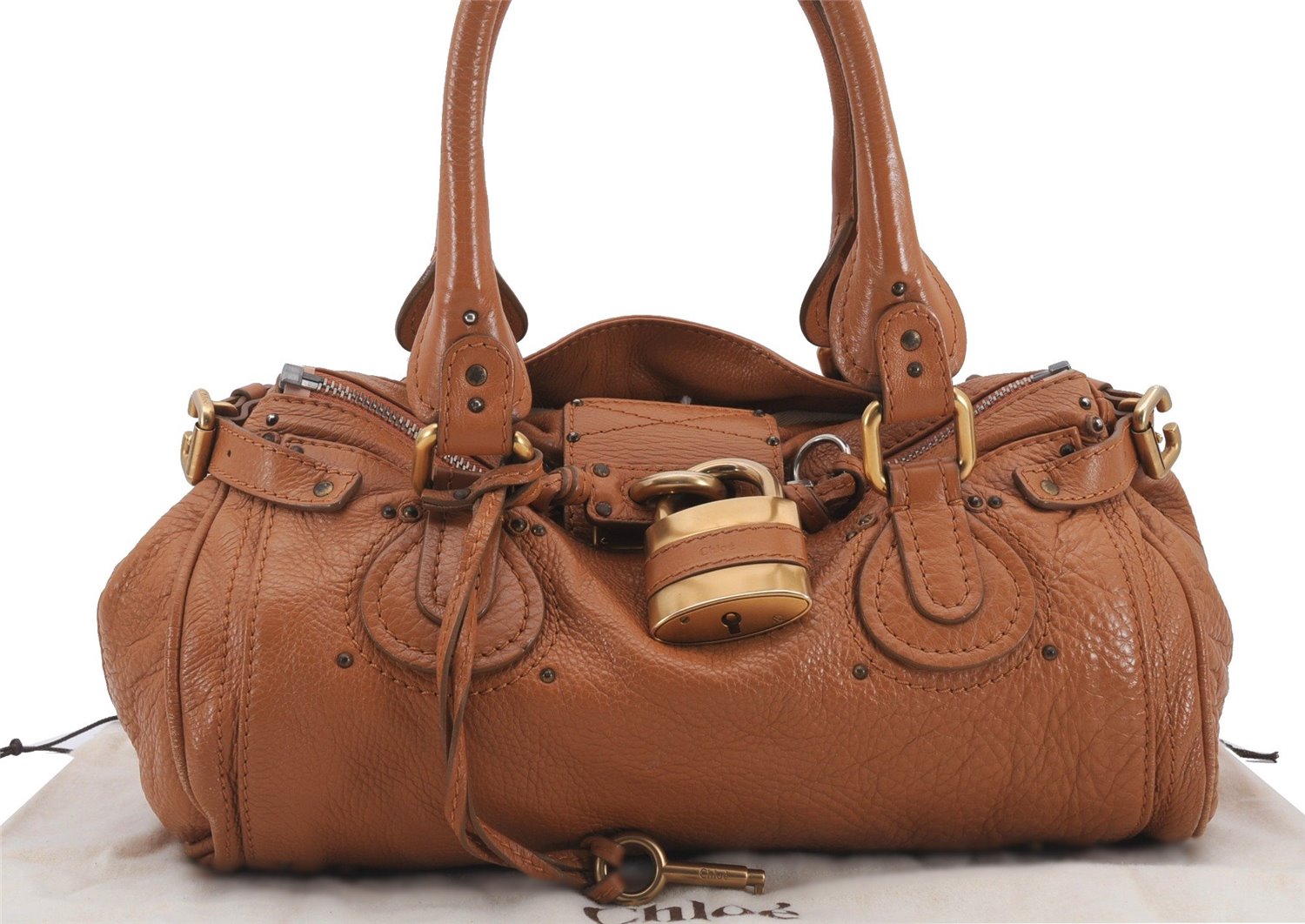 Authentic Chloe Paddington Leather Hand Bag Brown 7399D