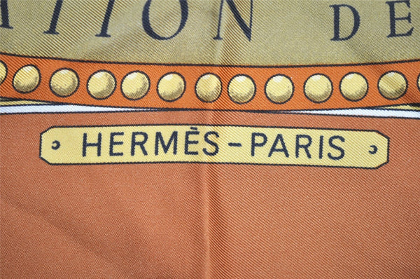 Authentic HERMES Carre 90 Scarf "PRESENTATION DE CHEVAVX" Silk Brown 7399I