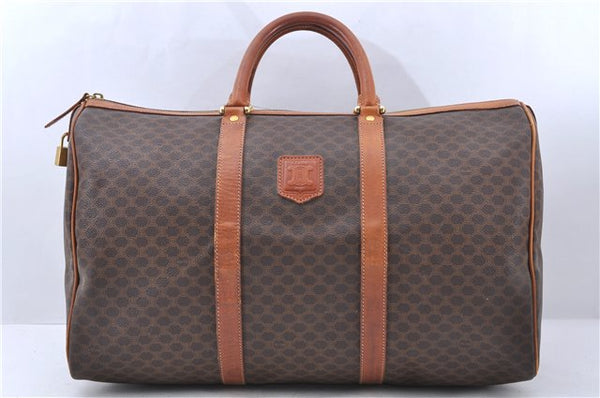 Auth CELINE Macadam Blason Pattern Travel Boston Bag PVC Leather Brown 7400C