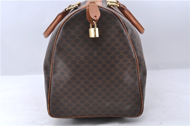 Auth CELINE Macadam Blason Pattern Travel Boston Bag PVC Leather Brown 7400C