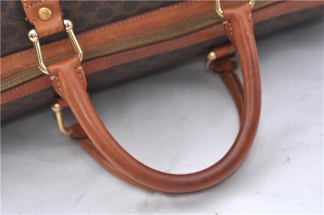 Auth CELINE Macadam Blason Pattern Travel Boston Bag PVC Leather Brown 7400C