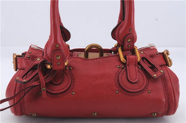 Authentic Chloe Paddington Leather Shoulder Hand Bag Red 7400D