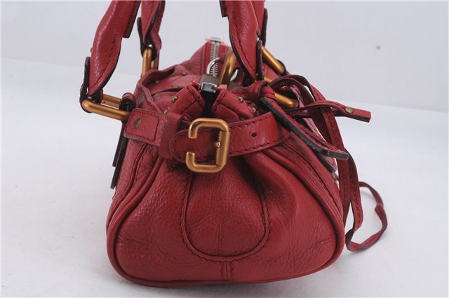 Authentic Chloe Paddington Leather Shoulder Hand Bag Red 7400D