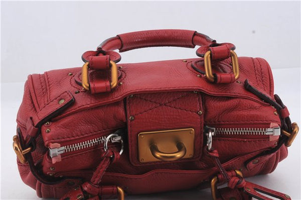 Authentic Chloe Paddington Leather Shoulder Hand Bag Red 7400D