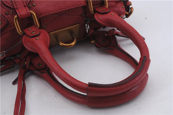 Authentic Chloe Paddington Leather Shoulder Hand Bag Red 7400D