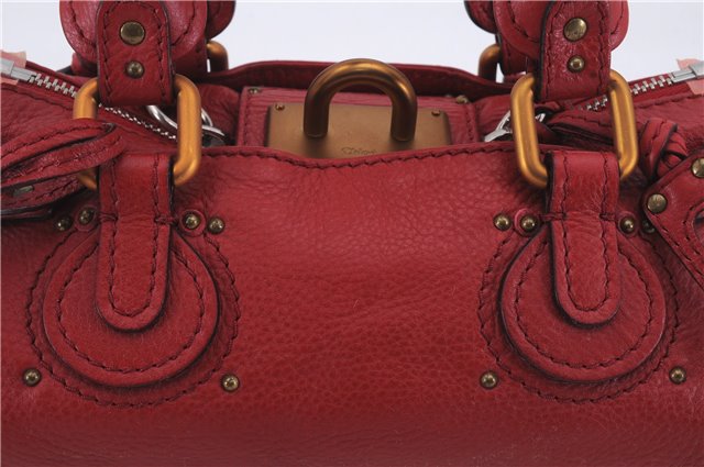 Authentic Chloe Paddington Leather Shoulder Hand Bag Red 7400D